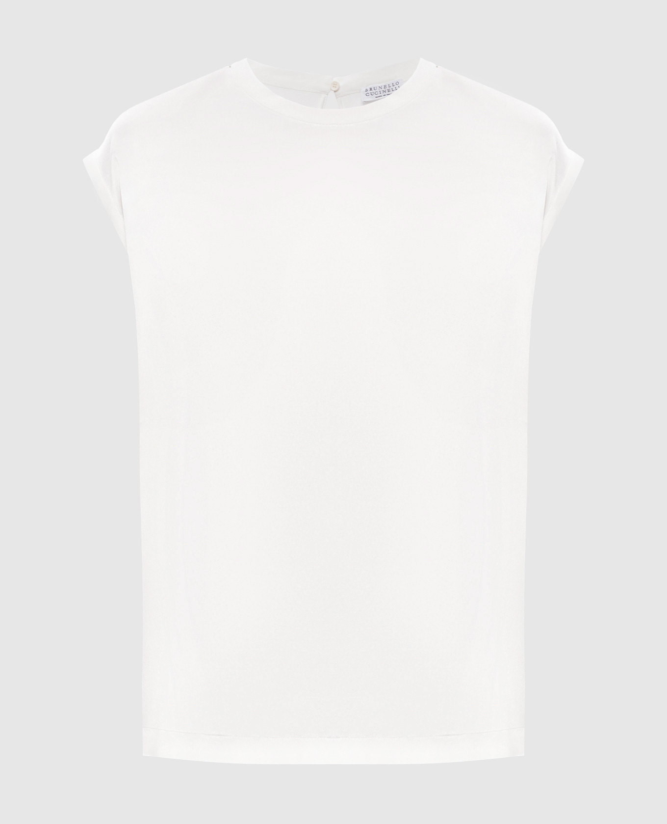 White silk top with monil chain