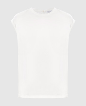 Brunello Cucinelli White silk top with monil chain M0C59EH500