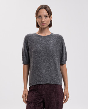 Allude Gray cashmere and silk top with sequins 26577103