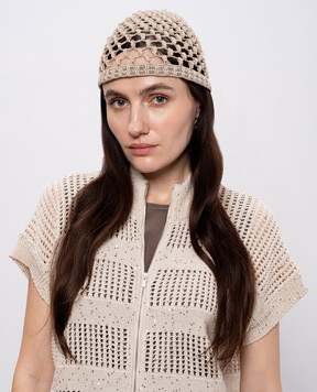 Peserico Beige openwork hat with monil chain E36222C0RCC849