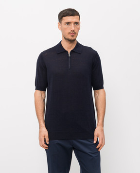 Cashmere&Whiskey Navy blue linen and silk polo shirt MU9892314520R