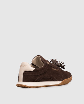 Twinset Brown suede sneakers with logo print 262TCP090