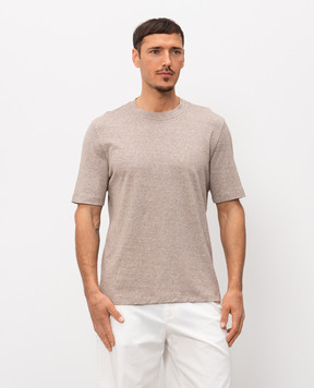 Brunello Cucinelli Beige melange linen T-shirt MW8351308