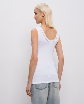 Brunello Cucinelli White ribbed top with monil chain M0TC8BJ312