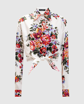 Dolce&Gabbana White floral print shirt with ties F5T76THS5UU