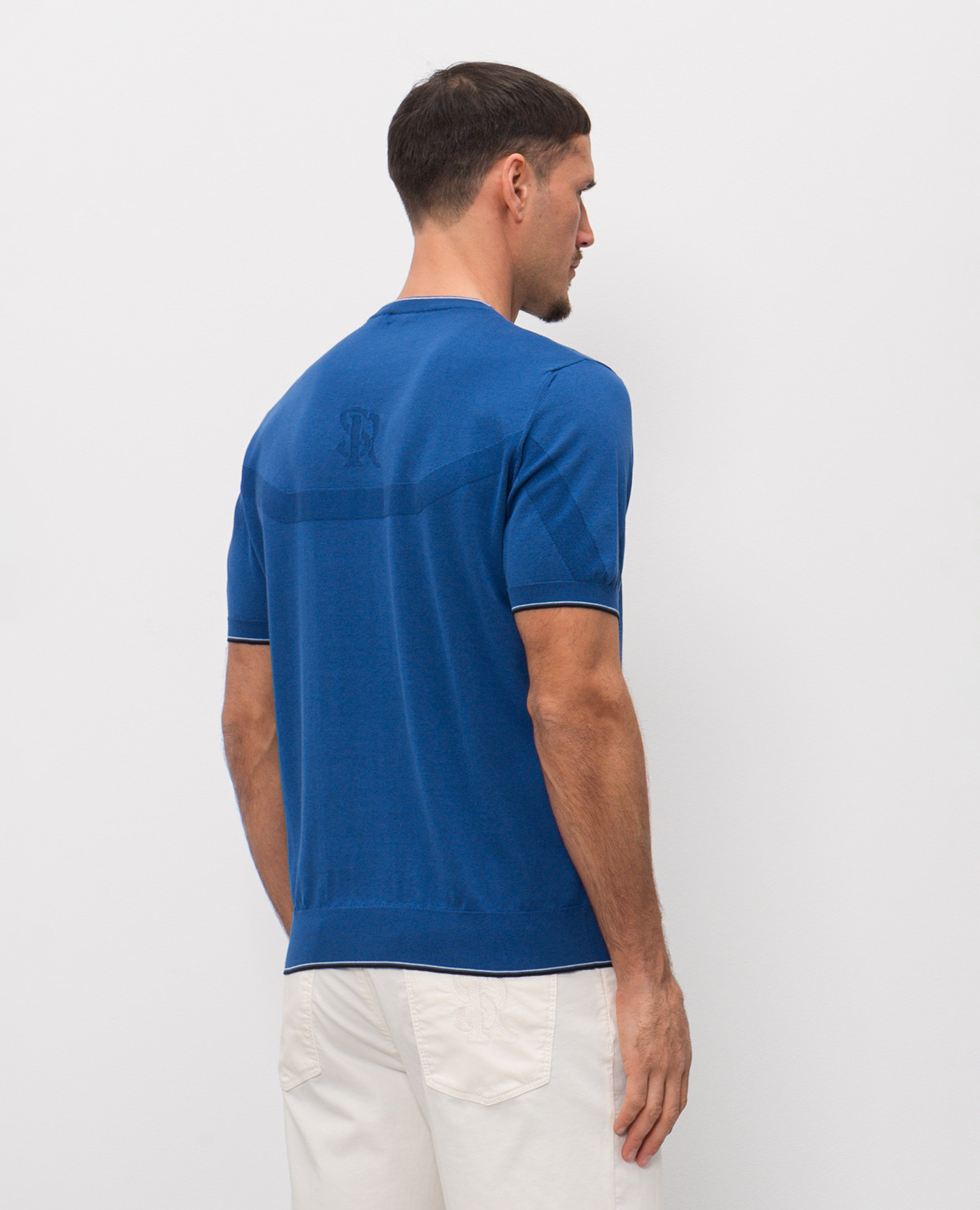 Blue T-shirt with monogram logo pattern Stefano Ricci 4