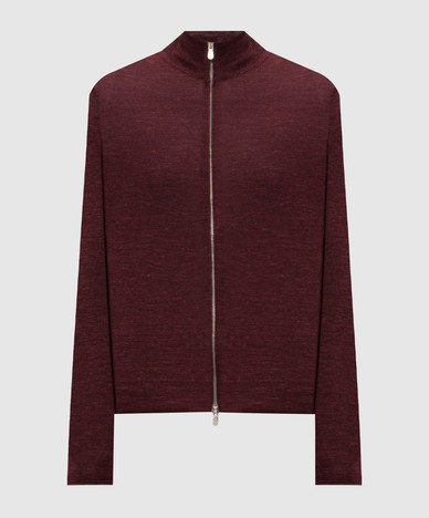 Burgundy melange cardigan made of cashmere, silk and linen