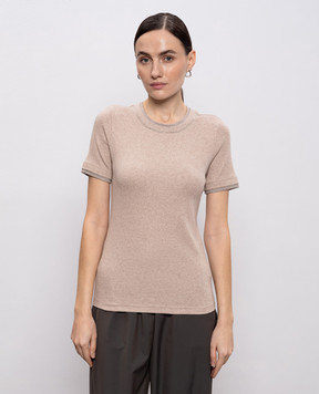Peserico Beige melange T-shirt with chain and lurex A06809J05669C