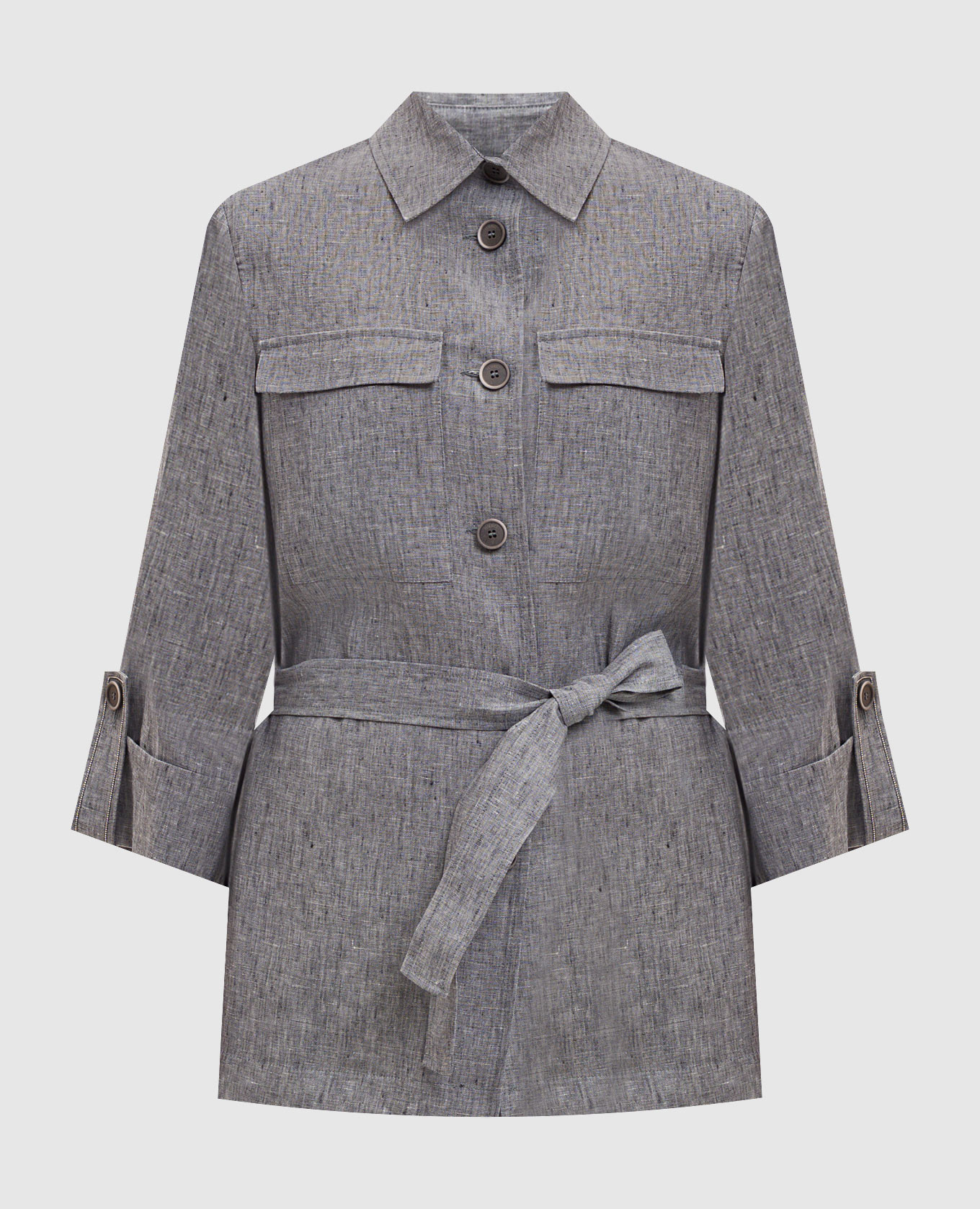 Chemise grise en lin avec ceinture