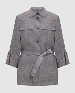 Peserico Gray linen shirt with belt S01225A02629
