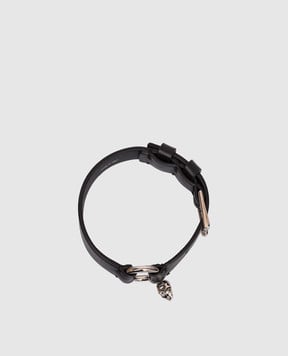 Alexander McQueen Black leather bracelet with pendant 8553241AAV4