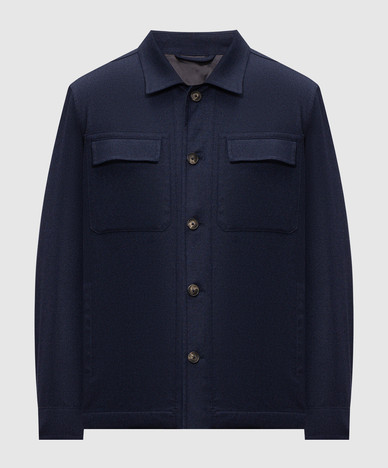 Giacca di lana blu stile camicia