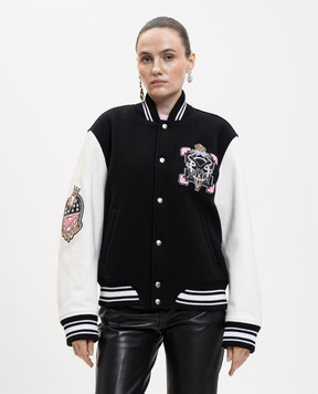 Off-White Black wool and leather combination bomber jacket 2EK006S26FAB002