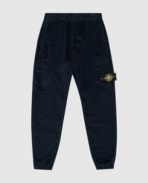 Stone Island Kids' blue corduroy cargo joggers with logo patch L2S163100005S019914