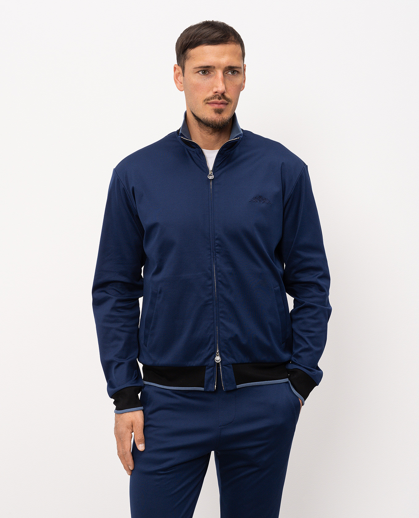 Blue sports jacket with embroidered emblem Castangia dal 1850 3