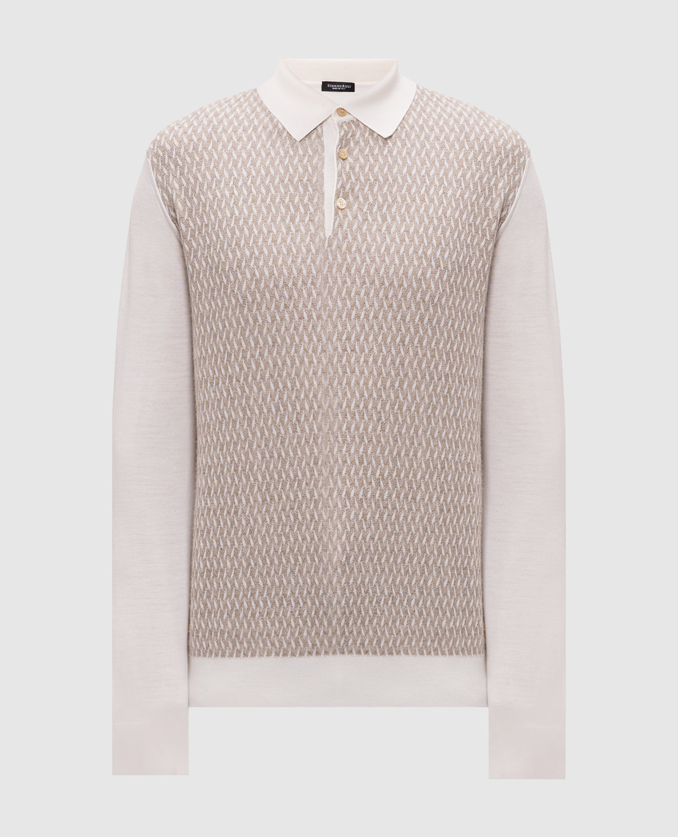 Ivory wool, cashmere and silk polo with pattern Stefano Ricci