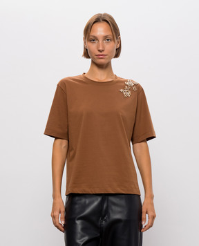 Twinset Brown T-shirt with crystals 262AT2220