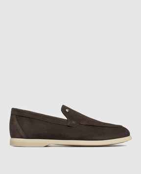 Stefano Ricci Brown suede loafers with textured emblem UC64G2287SDP