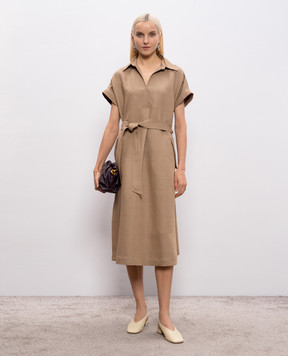 Agnona Brown midi dress with linen and silk TR1106YU2108