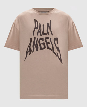 Palm Angels Beige T-shirt with branded print PAMAA001JR016