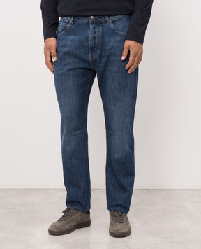Brunello Cucinelli Blue jeans with embroidered emblem M0Z37X1290