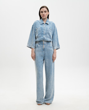 Solotre Blue denim jumpsuit with a frayed effect M1AB0166