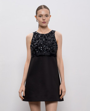 Casablanca Black mini dress with floral applique WAW25DR18502