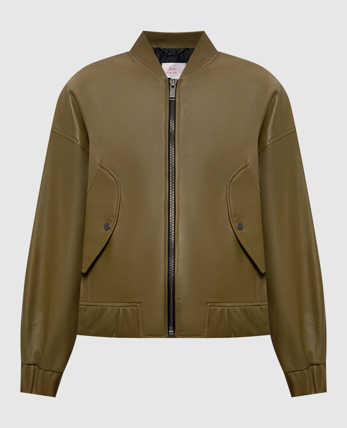 Khaki leather bomber jacket