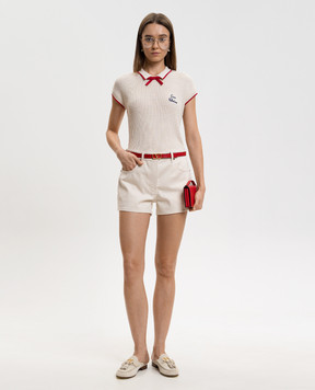Valentino Beige denim shorts with logo patch 8B3DD22W9Y5