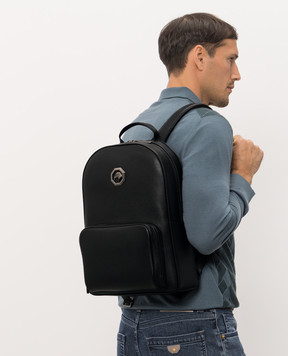 Stefano Ricci Black leather backpack with textured emblem ND150UMR