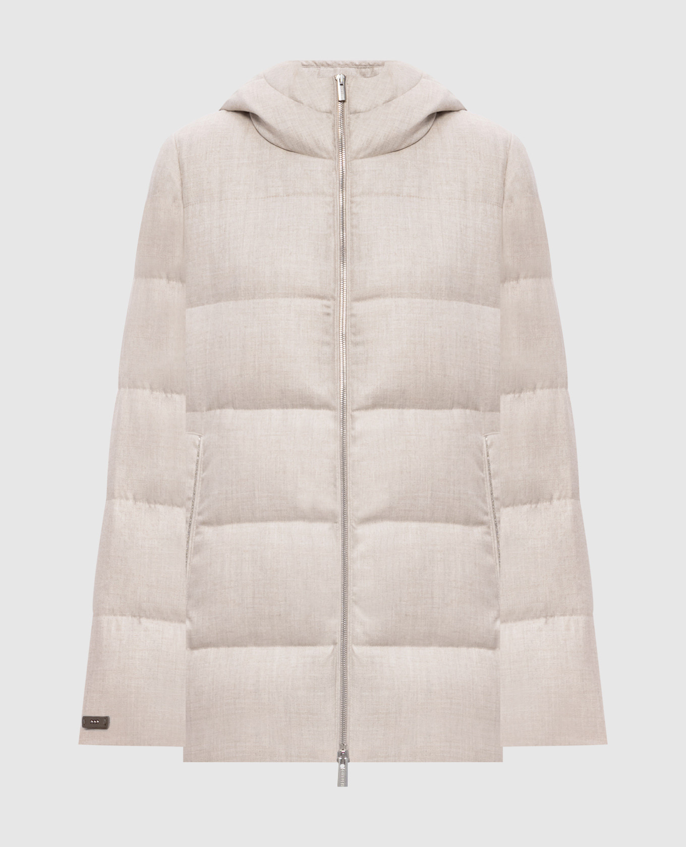 Beige down jacket with monil chain
