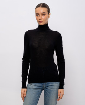 Saint Laurent Black wool golf shirt with logo 800713Y76HF