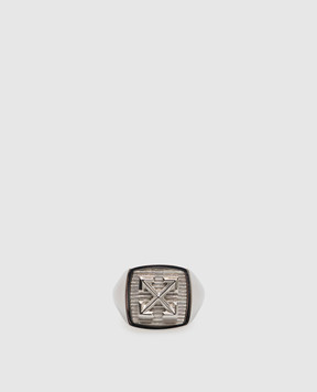 Off-White Silver signet ring with emblem OMOC07LC99MET001