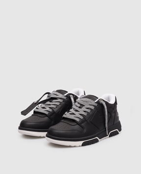 Off-White Out Of Office black leather sneakers with logo OWIA259F25LEA006