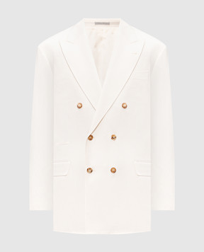 Brunello Cucinelli Ivory silk and linen double-breasted jacket MR4788BPC