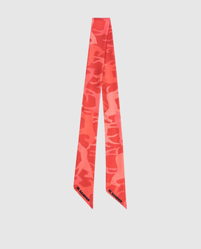 Jil Sander Red silk twill ribbon in a pattern with a logo J53TF0005J40084
