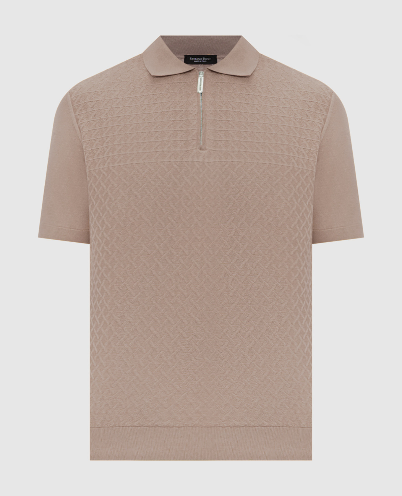 Brown polo shirt with woven pattern