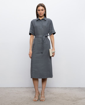 Peserico Gray linen dress with monil chain S0241602647