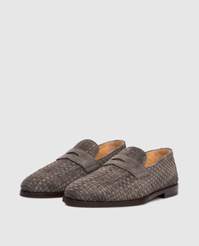 Brunello Cucinelli Grey suede loafers with weaving MPUIHCB799