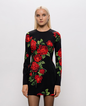 Dolce&Gabbana Black mini dress with printed silk F623STFSA9R