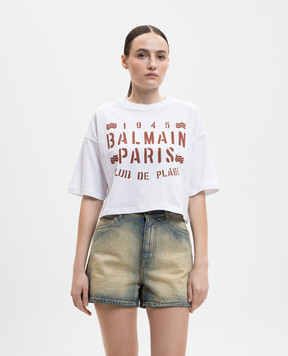 Balmain White cropped T-shirt with print GF0EE145BD55