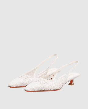 Santoni White leather braided slingbacks WDTI72261HA2SARX