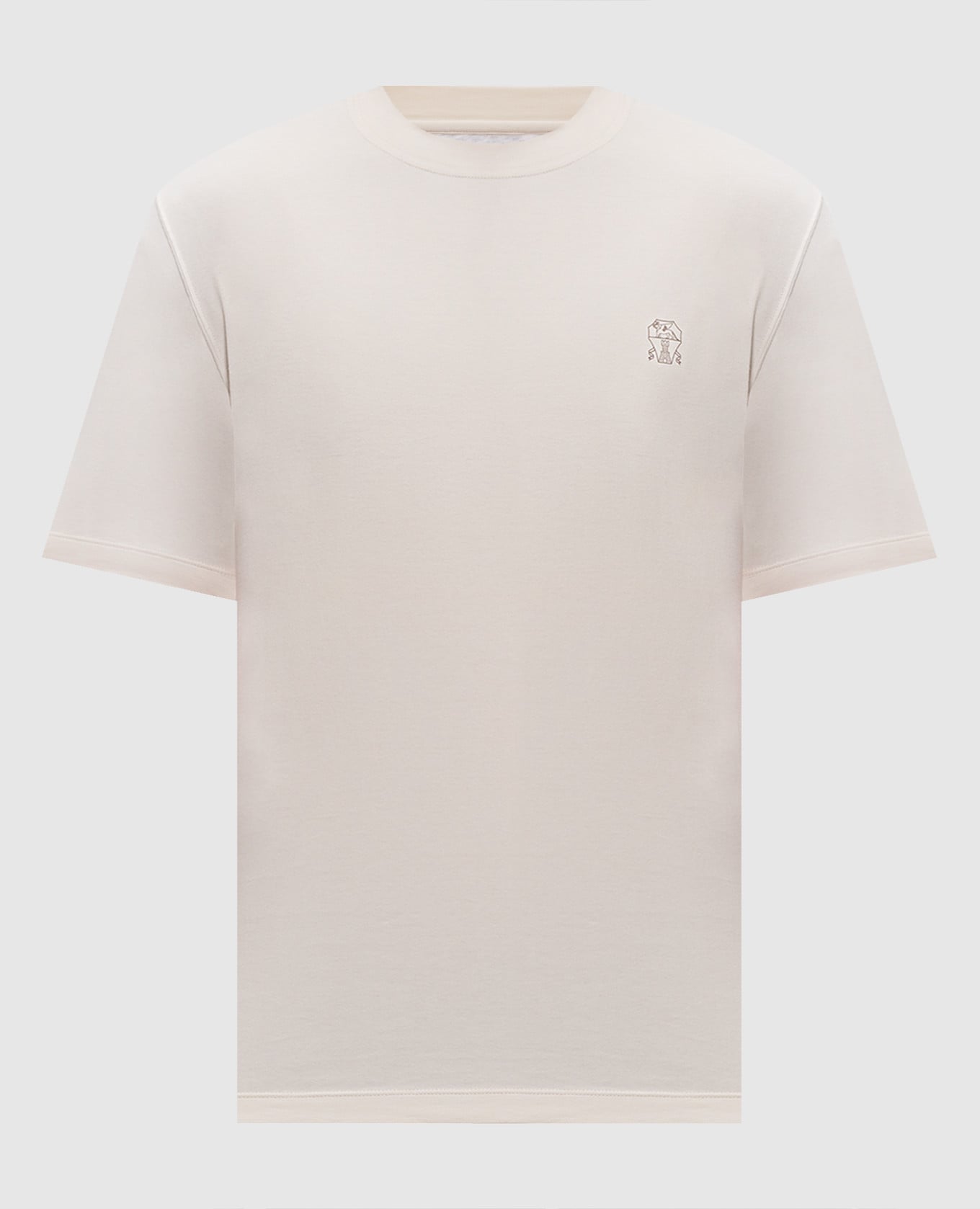 Beige straight-cut T-shirt with logo print