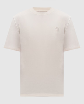 Brunello Cucinelli Beige straight-cut T-shirt with logo print M0B138440