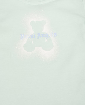 Palm Angels Children's green T-shirt with Spray Bear print PBXB001S26JER001