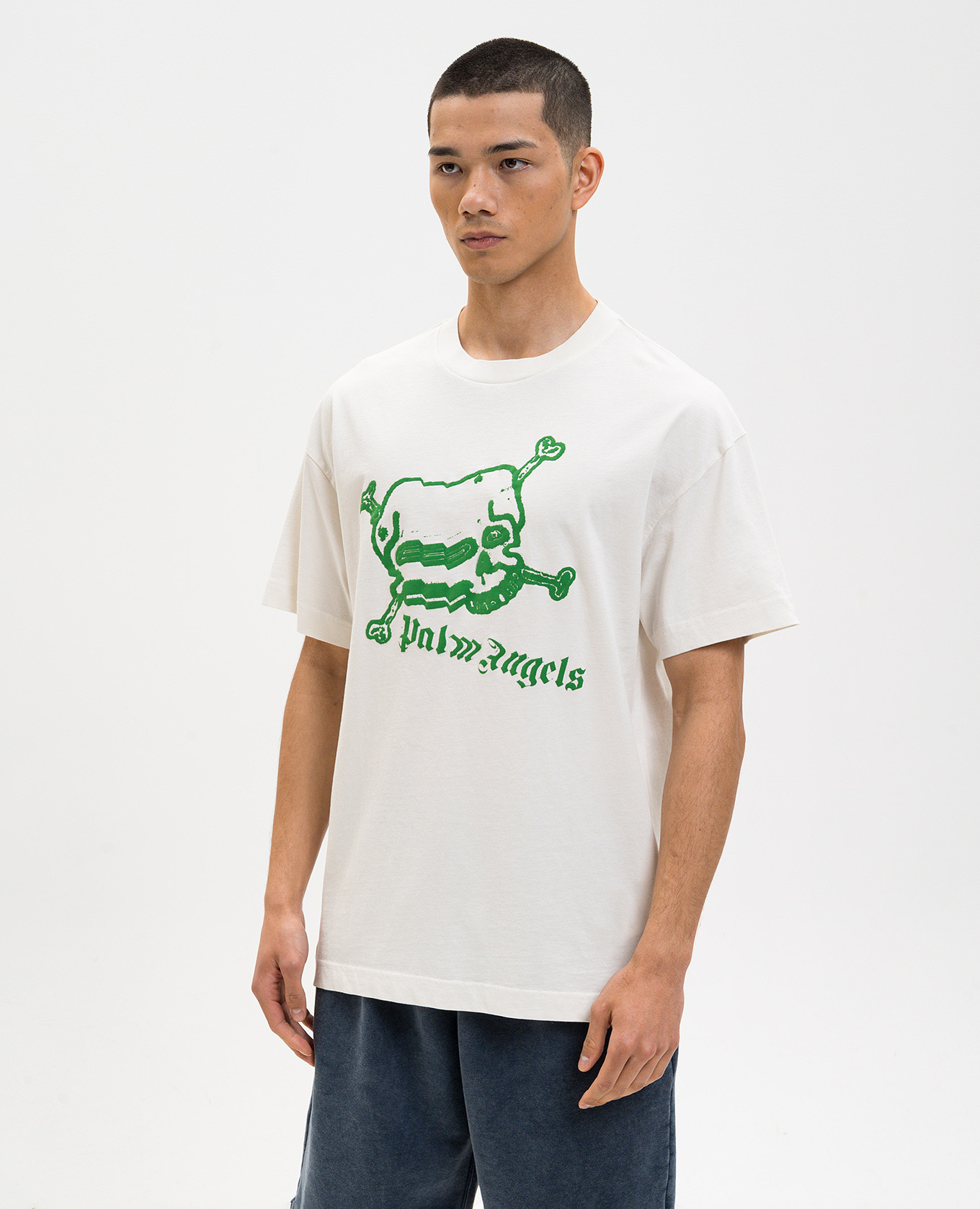 

White T-shirt with contrast Skull print Palm Angels