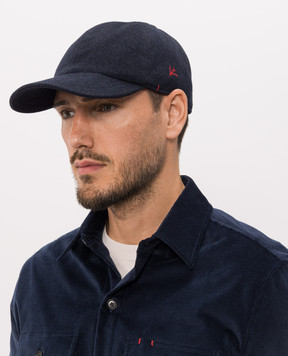 ISAIA Blue cashmere cap with embroidered emblem BRT01493561