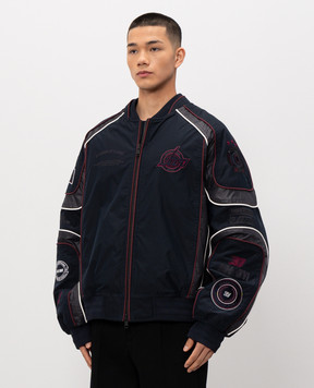 Juun.j Blue bomber jacket with branded patches JC6339P815