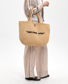 Off-White Jitney Beige Woven Tote Bag OWNA23CC99FAB001