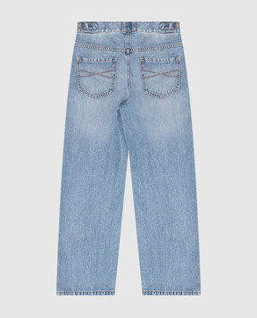 Brunello Cucinelli Children's blue jeans with a monil chain BH188P606C